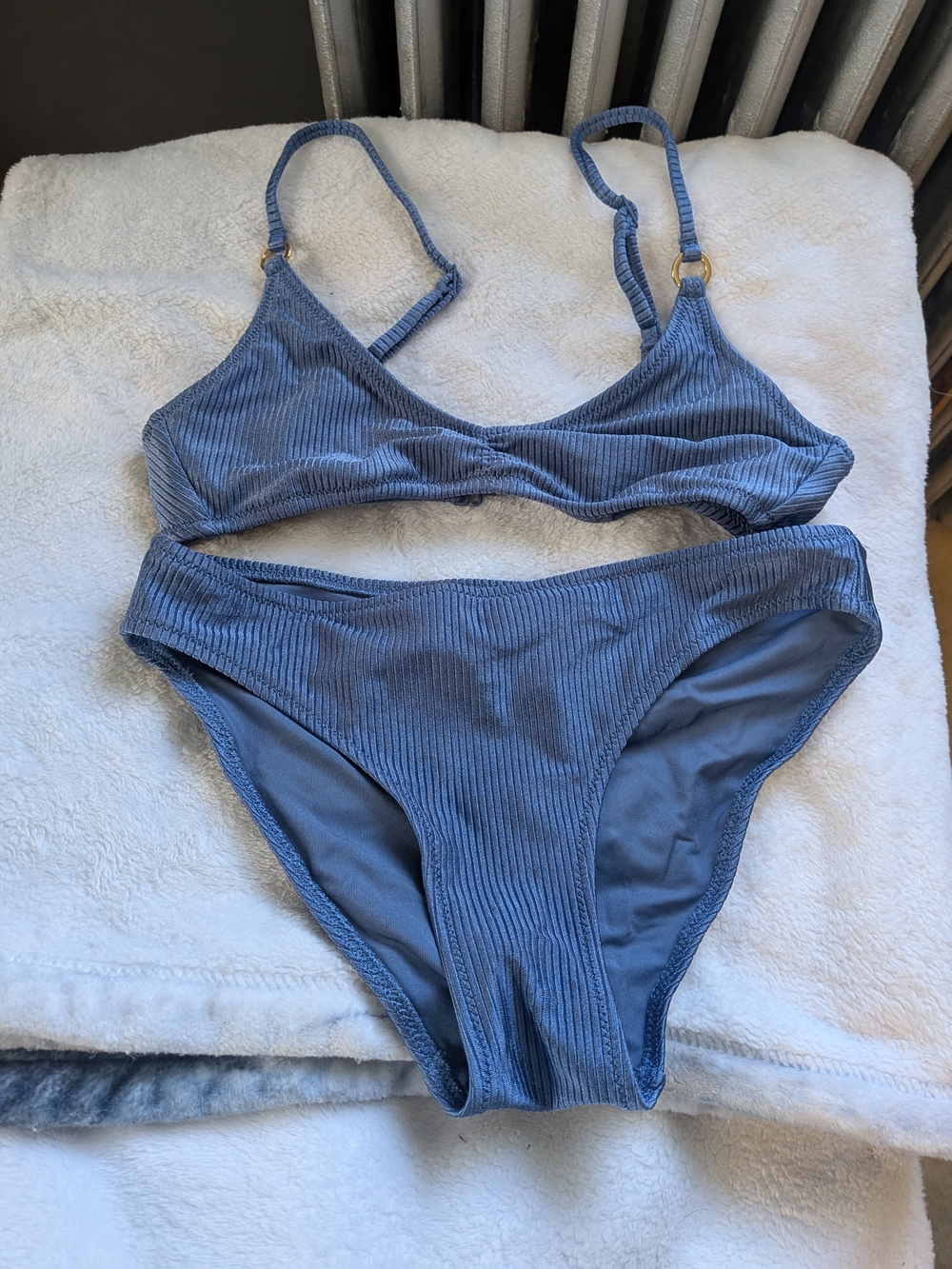 aerie Ribbed Bikini Set in Slate Blue NWOT